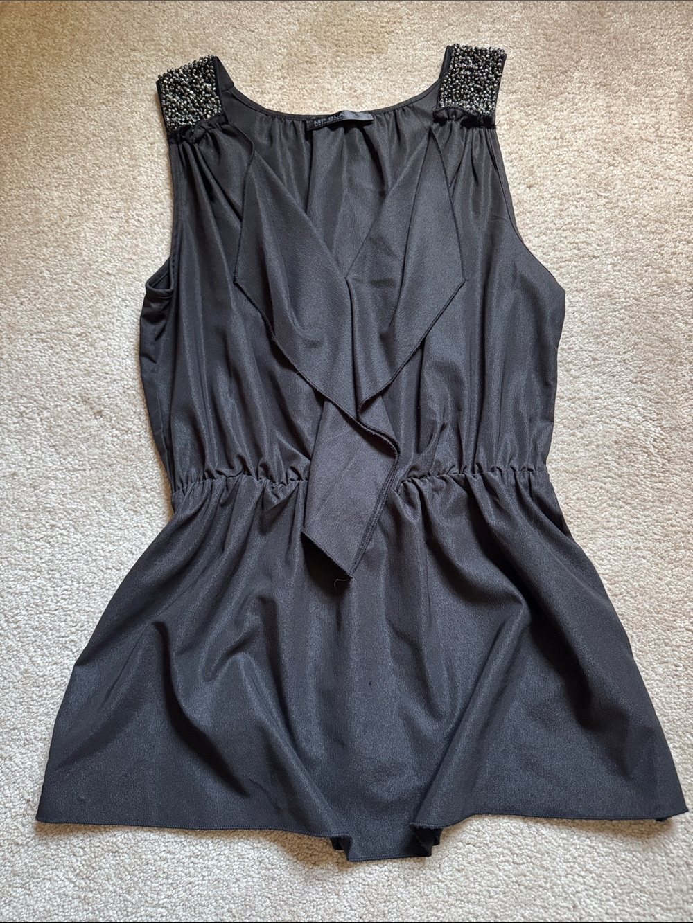 Metropark MP.Black Black Beaded Shoulder Sleeveless Tank Top